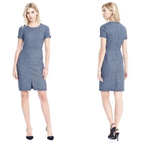 Banana Republic Dresses & Skirts - BANANA REPUBLIC Wool-Blend Flannel Sheath Dress in Light Blue 14